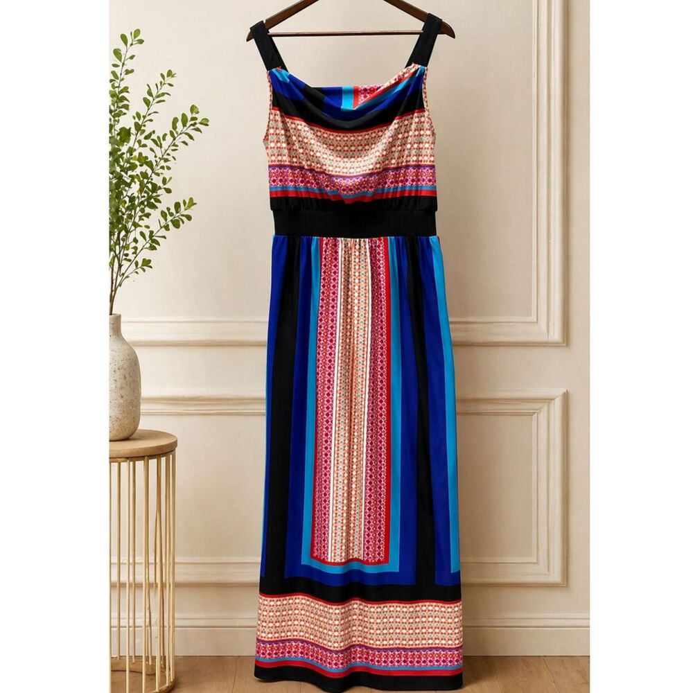 New Directions Boho Geometric Print Maxi Dress Sleeveless Size Medium